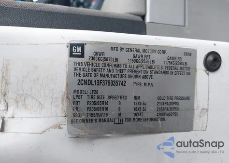 2007 Chevrolet Equinox Ls from USA, damaged, VIN 2CNDL13F376035742